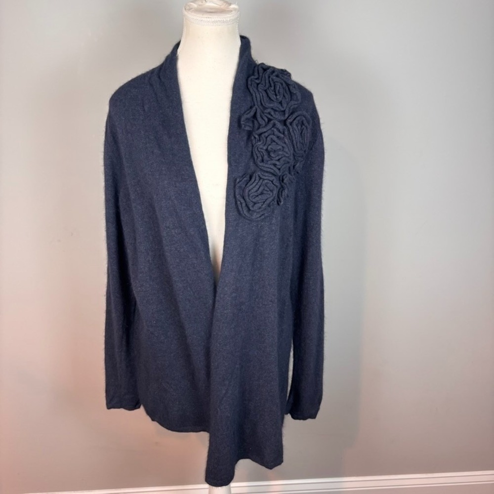 Cynthia Rowley Womens Blue Angora Blend 3D Flower Detail Open Cardigan Duster XL